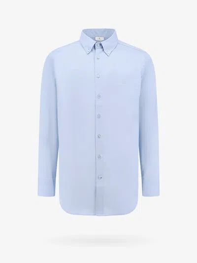 Etro Cotton Shirt With Embroidered Pegaso Logo In Blue