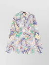 Etro Cotton Shirt With Floral Print And Collared Neck In Clear Blue