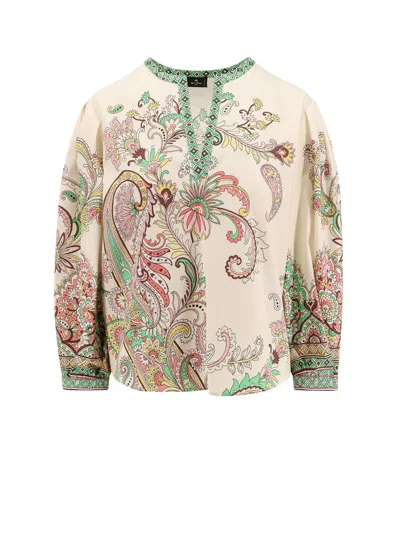 Etro Multicolor Blouse With V-neck And All-over Floral Print In Cotton Woman