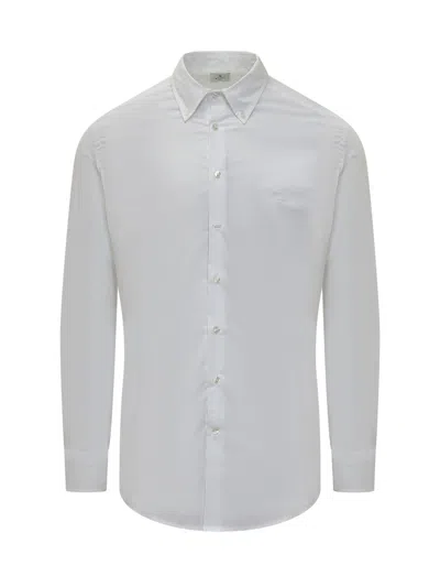 Etro Cotton Shirt With Logo In Bianco Ottico