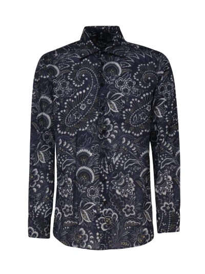Etro Cotton Shirt With Paisley Motif In Blue