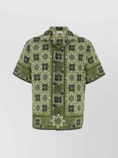 Etro Cotton Shirt With Patterned Design And Short Sleeves In Green