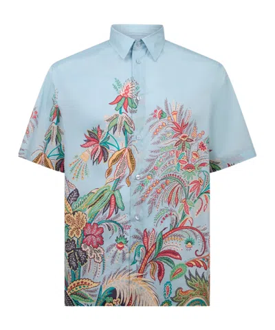 Etro Cotton Shirt With Placed Floral Print In Multi