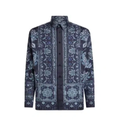 Etro Printed Cotton Shirt In Blue