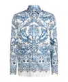 Etro Floral Print Cotton Long Sleeve Shirt In Blue