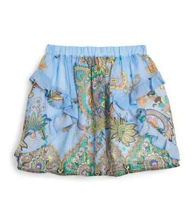 Etro Kids' Cotton-silk Frilled Mini Skirt In Blue