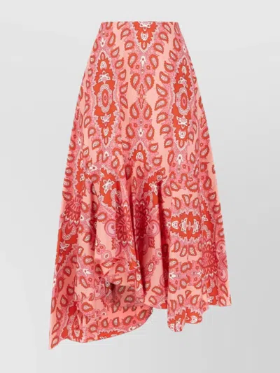 Etro Cotton Skirt With Paisley Print And Asymmetric Hem In Pink