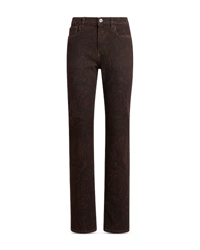 Etro Cotton Stretch Printed Straight Jeans In Printed Bordeaux In Brown