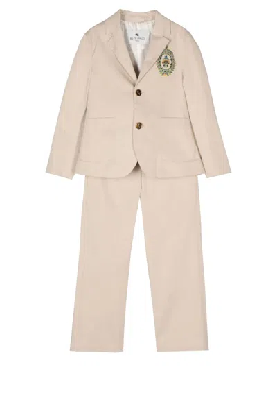 Etro Kids' Logo-embroidered Twill Suit In Neutrals