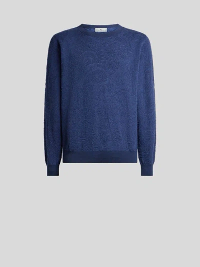 Etro Floral Paisley-motif Cotton Sweater In Blue