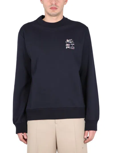 Etro Cotton Sweatshirt With Front Logo In Blue
