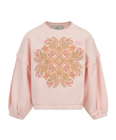 Etro Cotton Sweatshirt With Placed Paisley Print In Pink