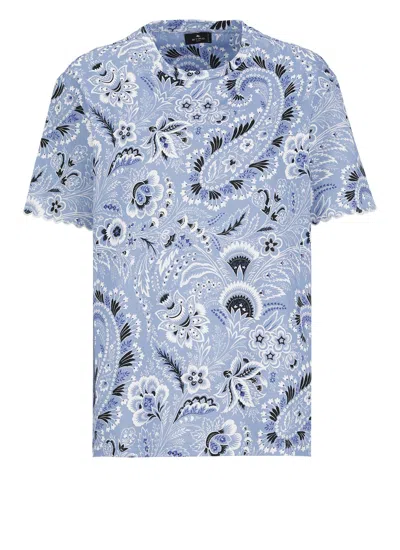Etro Cotton T-shirt In Clear Blue