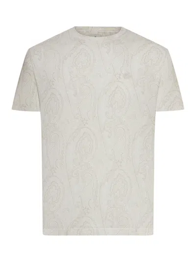 Etro Men Cotton T-shirt With Arnica Pattern In White
