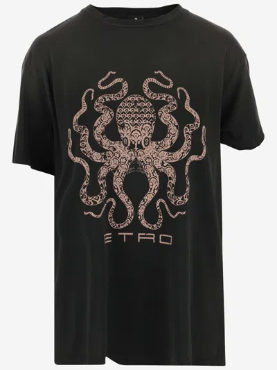 Etro Cotton T-shirt With Logo In Black
