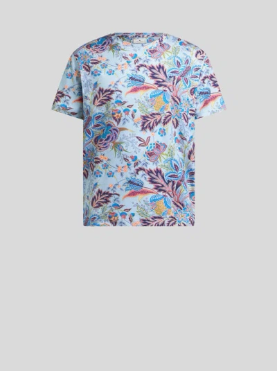 ETRO , COTTON T-SHIRT WITH PRINT, MAN, SKY BLUE, SIZE 3XL