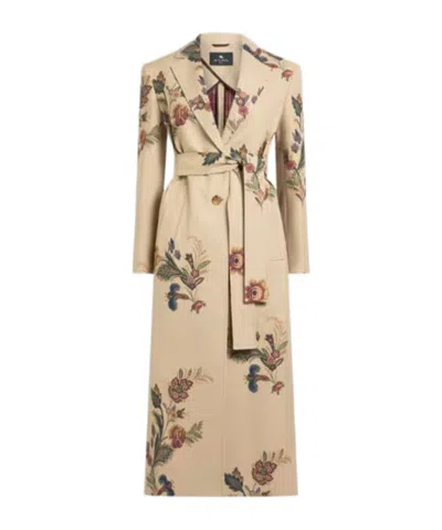 ETRO COTTON TRENCH COAT WITH FLORAL PRINT