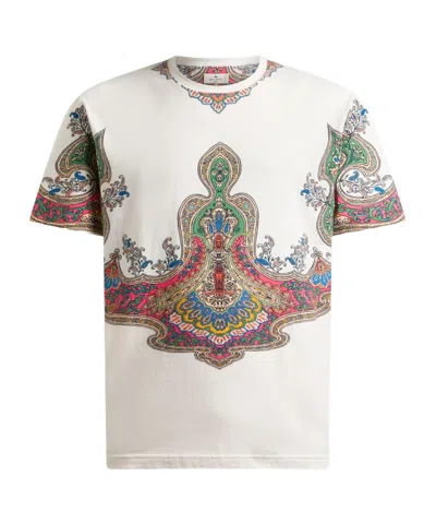 Etro Cotton T-shirt With Placed Pocket-square Paisley Print In Multi