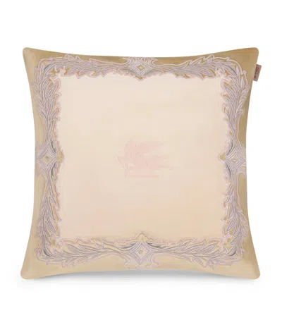 Etro Cotton Velvet Embroidered Kiri Cushion In Neutral