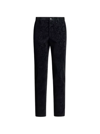 Etro Cotton Velvet Trousers With Arnica Motif In Black