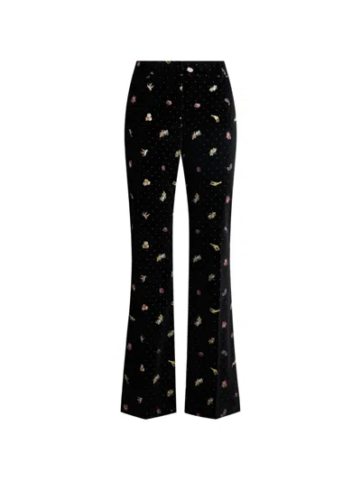 Etro Cotton Velvet Trousers With Flower And Animal Motif In Black
