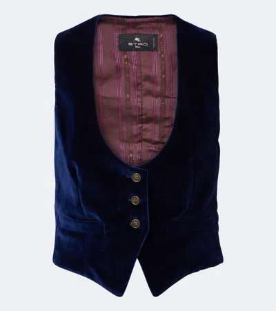Etro Cotton Velvet Vest In Blue