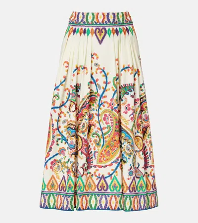 Etro Cotton Voile Jacquard Midi Skirt In Multi