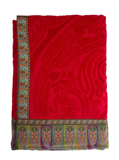 Etro Cotton With Paisley Border Beach Towel In Red