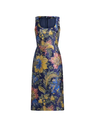 Etro Cotton-blend Jacquard Midi Dress With Floral Motif In Black