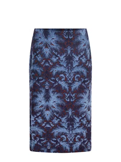 Etro Cotton-blend Jacquard Midi Skirt In Blue