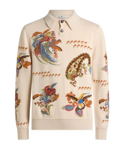 Etro Cotton-blend Jacquard Polo Sweater With Inlays In Purple