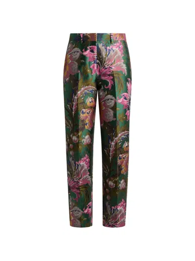Etro Cotton-blend Jacquard Trousers With Floral Motif In Multi
