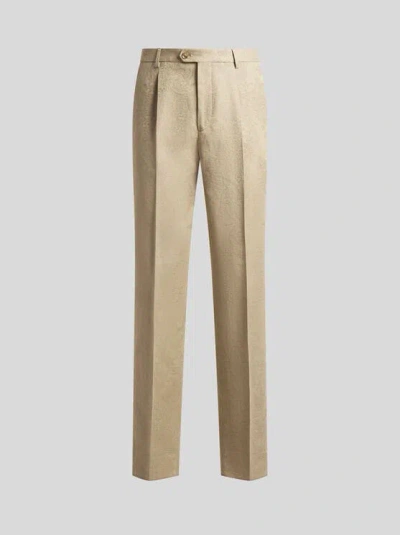 Etro , Cotton-blend Jacquard Trousers With Placed Floral Paisley Motif, Man, Beige, Size 56 In Neutral