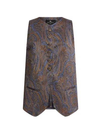 Etro Cotton-blend Jacquard Waistcoat With Paisley Motif In Brown
