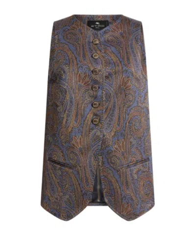 Etro Cotton-blend Jacquard Waistcoat With Paisley Motif In Brown