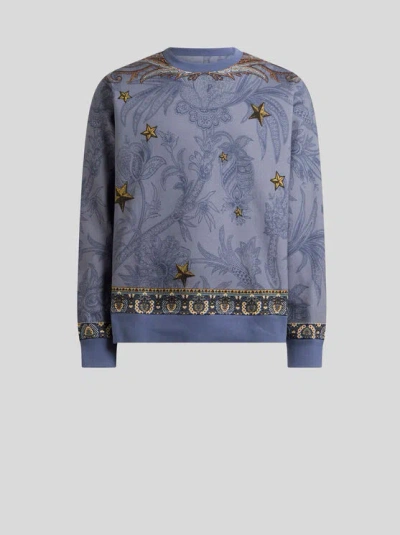 ETRO , COTTON-BLEND SWEATSHIRT WITH PLACED PEGASO PRINT, MAN, LIGHT BLUE, SIZE S