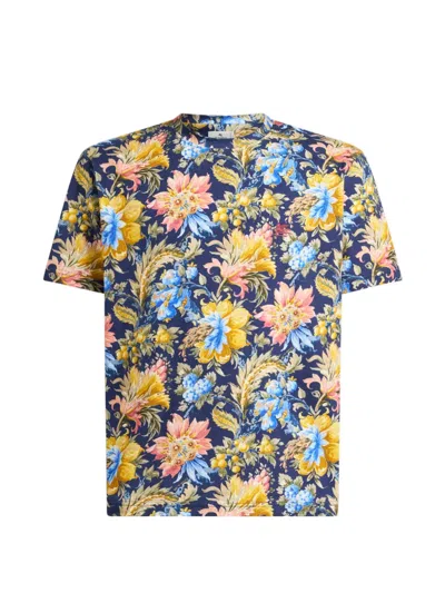 Etro Cotton Jersey T-shirt With Floral Motif In Neutral
