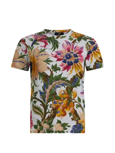 Etro Cotton-jersey T-shirt With Floral-motif In Multi