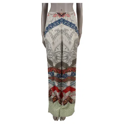 Pre-owned Etro Cream & Multi Silk 2022 Patchwork Crepe Wide Pants 48 Xl In White