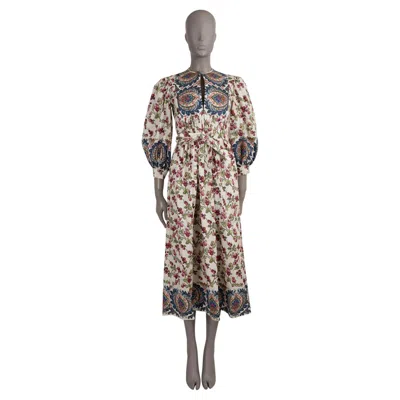 Pre-owned Etro Cream & Pink Cotton 2023 Berries Twill Midi Dress 40 S In White