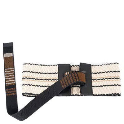 Pre-owned Etro Cream Black Brown Canvas Wide Waist Belt M In White