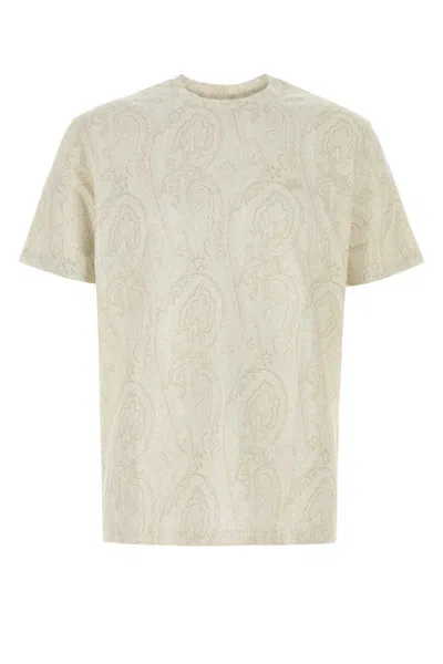 Etro Men Cotton T-shirt With Arnica Pattern In White