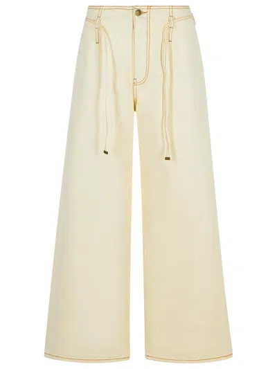 Etro Wide-leg Denim Trousers Drawstring Detail In Beige