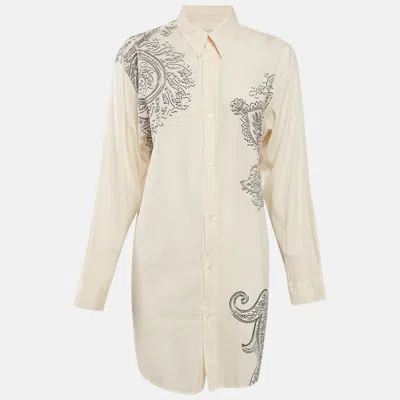 Pre-owned Etro Cream Paisley Print Cotton Blend Long Sleeve Shirt M