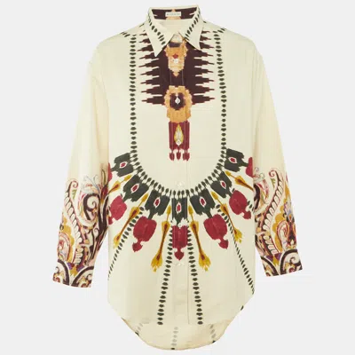 Pre-owned Etro Cream Printed Silk & Cotton Oversized Top S In White