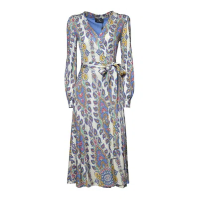 Etro Blue Medallion Jersey Midi Wrap Dress In White