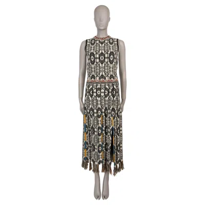 Pre-owned Etro Cream Wool 2021 Geometric Side Slit Knit Midi Dress 42 M In White