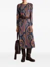 Etro Crepe Midi Dress With Paisley Motif In Blue