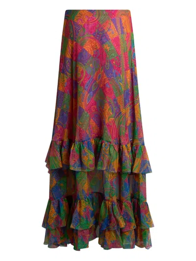 Etro Crepe Paisley Silk Midi Skirt In Multi