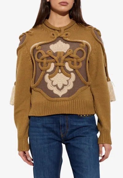 Etro Crest Appliqué Wool Sweater In Brown